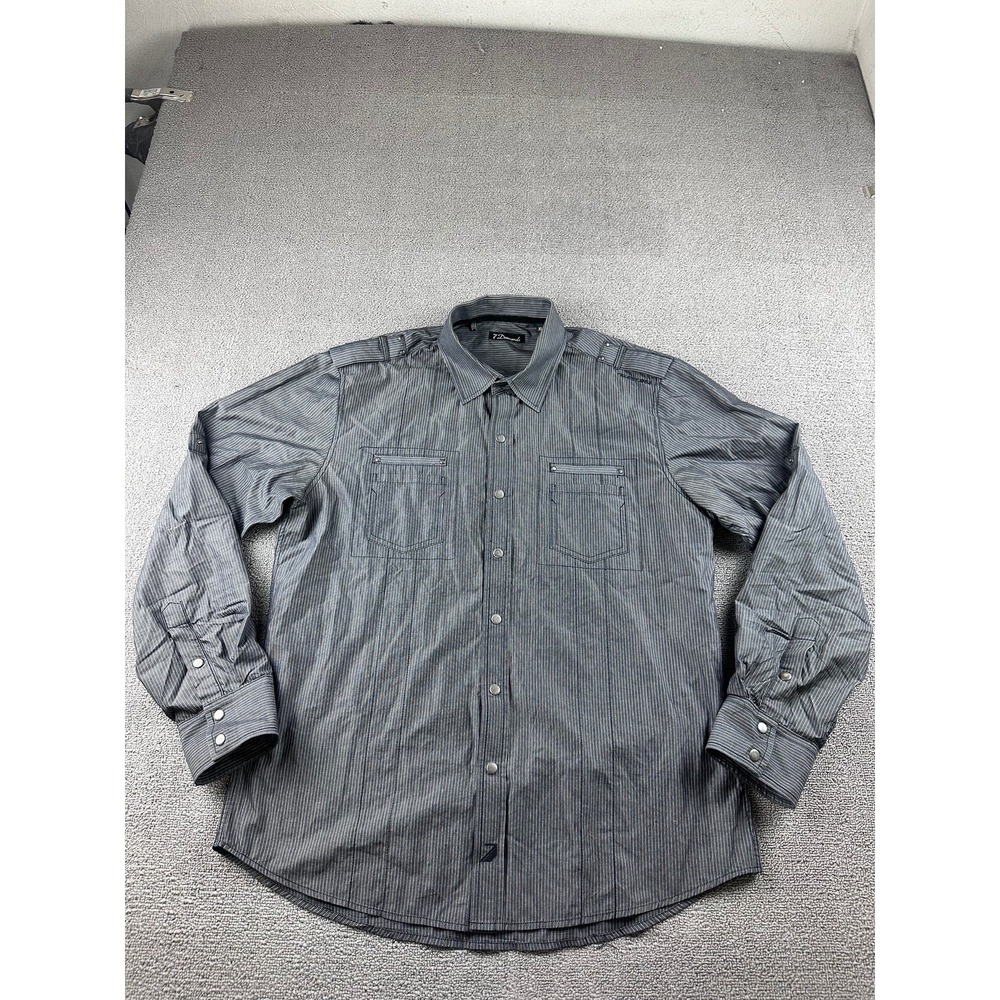 7 Diamonds Snap Front Shirt Men XL Gray Striped Epaulets Industrial Utility‎